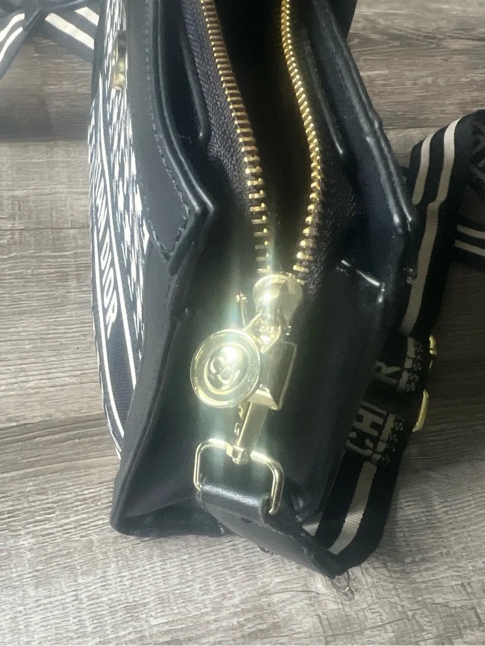 Dior Black & White Christian Dior Logo Canvas Messenger Bag